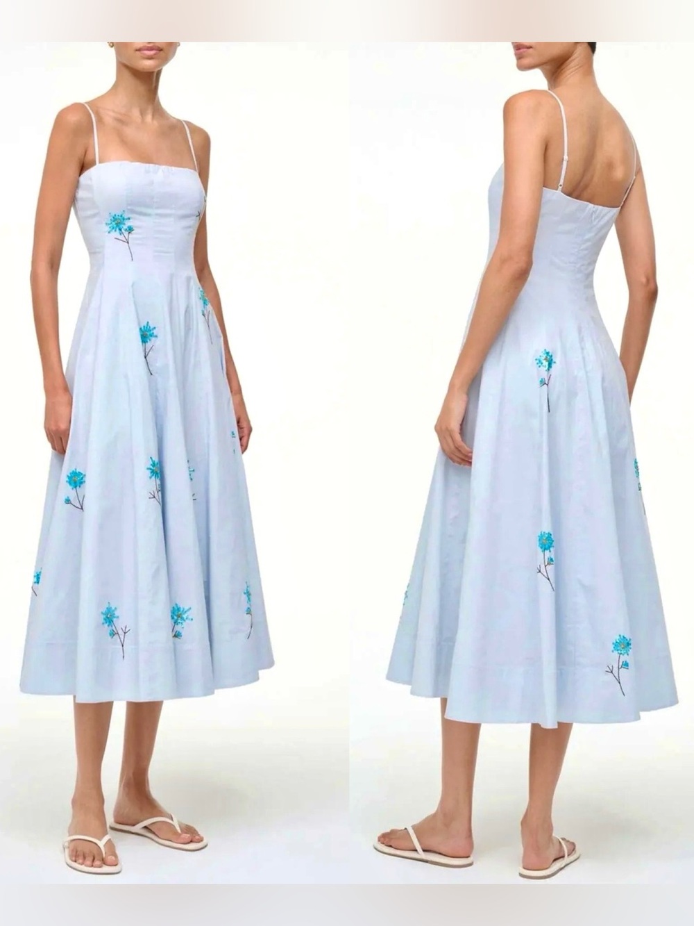 NWT Staud Wylie Embroidered Midi Dress Dandelion Sky 🌟Rare Find🌟 - Picture 8 of 16